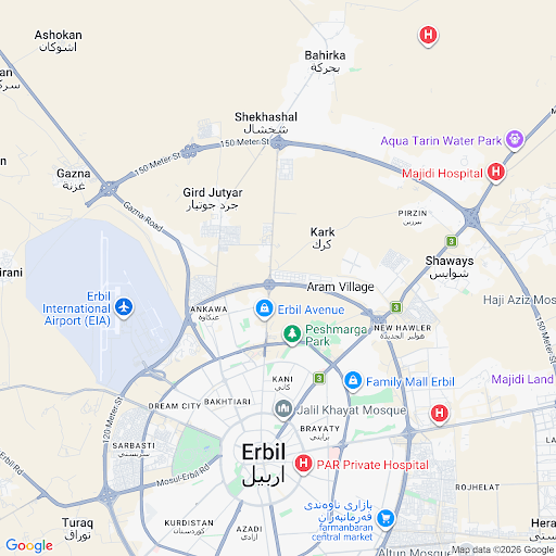 Map of the area around the iotech headquarters in Erbil